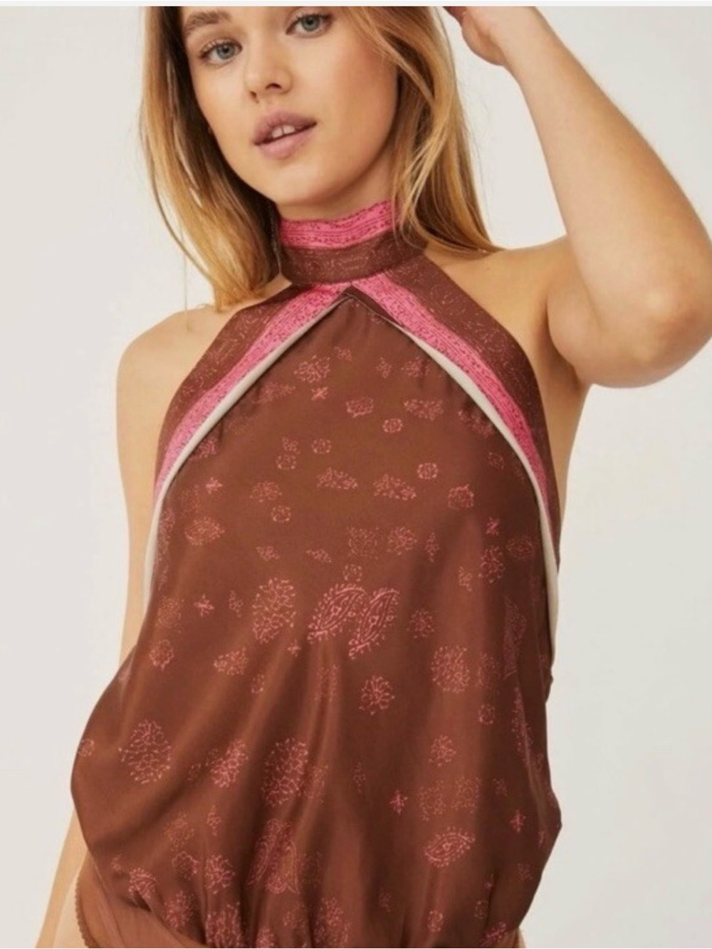 Free people Date night Open back tie back top body suit